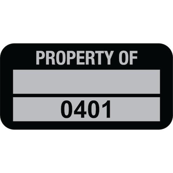 Lustre-Cal Property ID Label PROPERTY OF 5 Alum Blk 1.50in x 0.75in 1 Blank Pad&Serialized 0401-0500, 100PK 253769Ma2K0401 - main